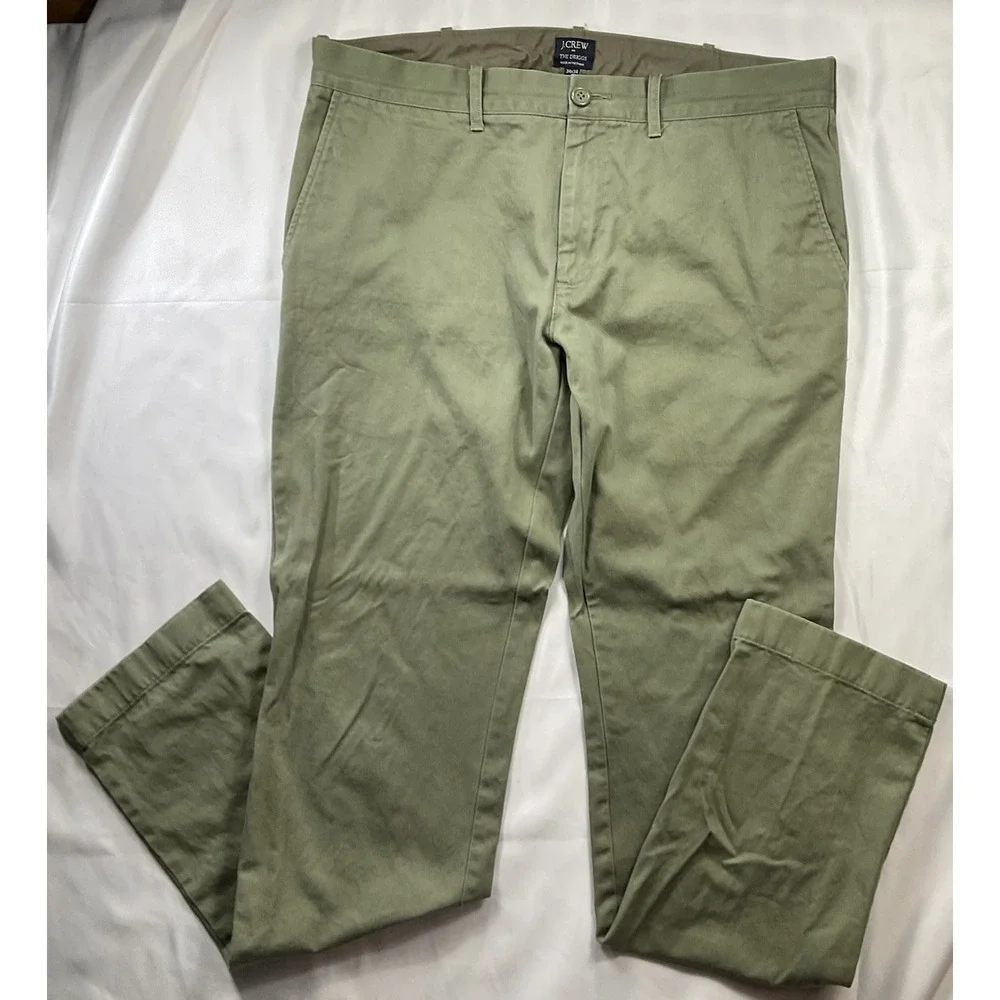 J Crew The Driggs Chino Pants Mens 34X34 Green Slim Tapered Flat Front Casual 23